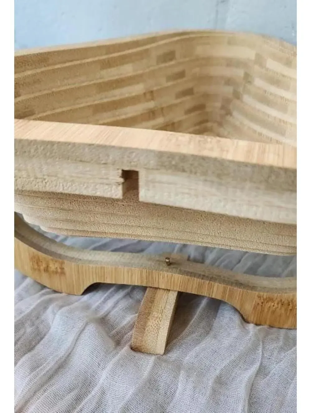 Pear Shaped Collapsible Wooden Basket Bowl Bamboo Farmhouse Decor
